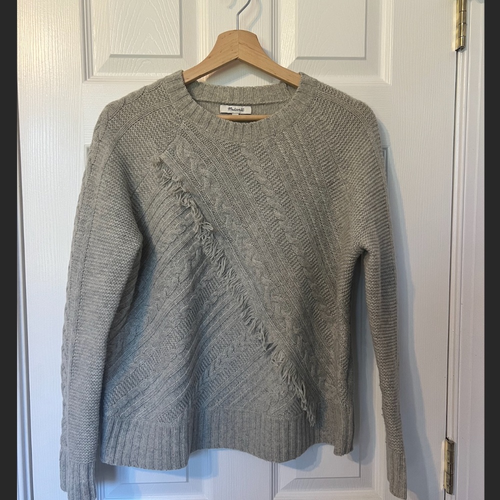 Madewell Merino Wool Fringe Cable Sweater Size Small